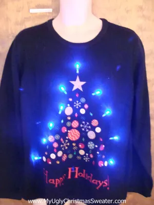 HAPPY HOLIDAYS and Tree Light Up Ugly Xmas Sweater