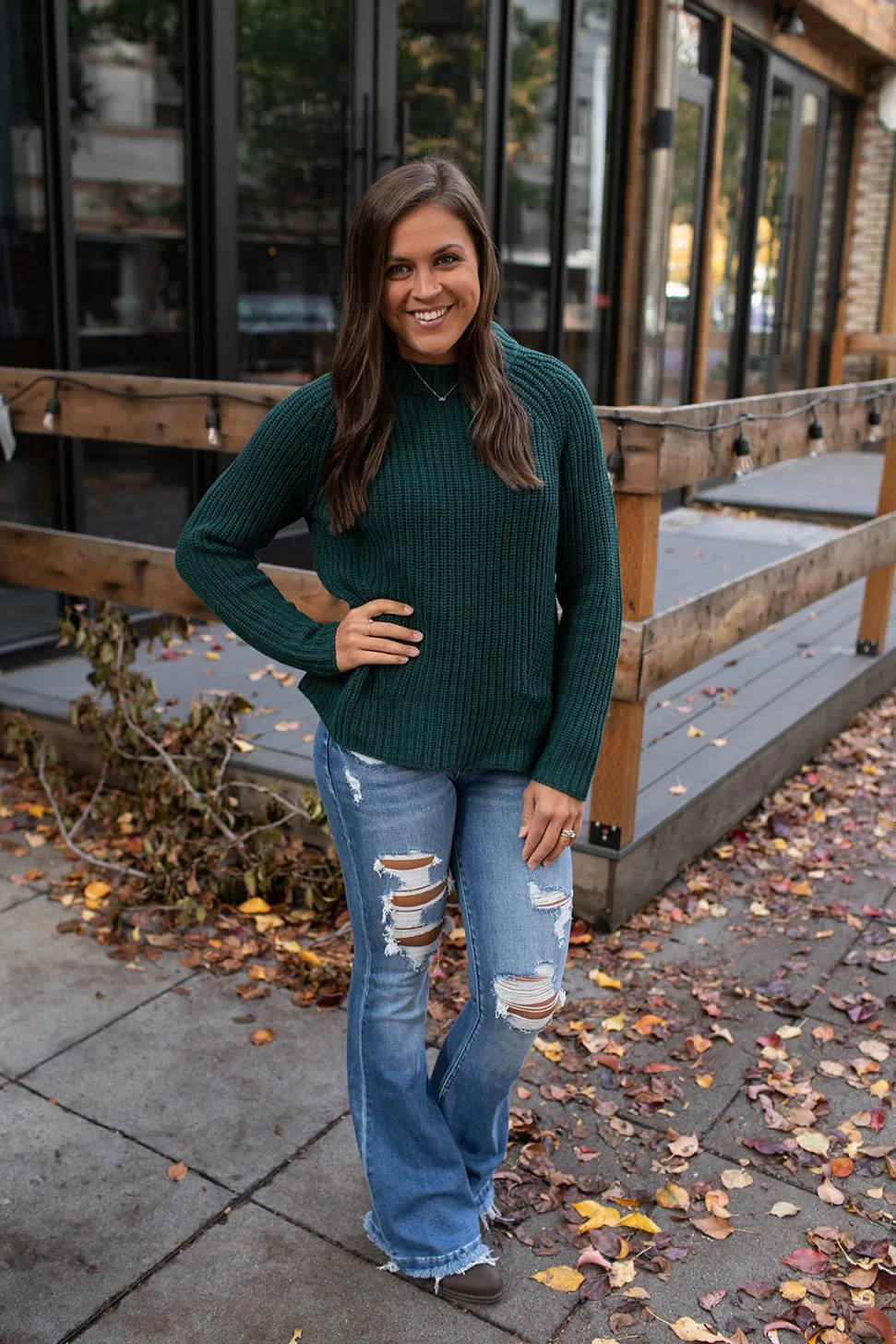 Hunter Green Chunky Knit Swing Sweater