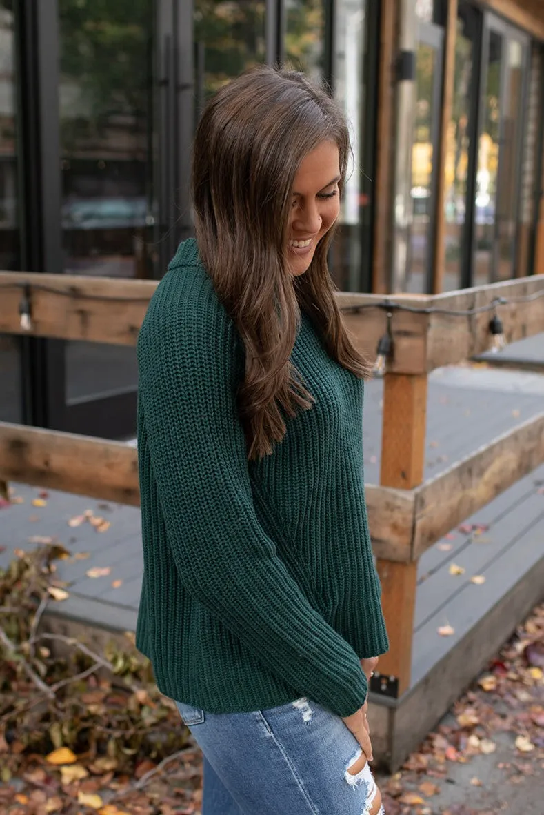 Hunter Green Chunky Knit Swing Sweater