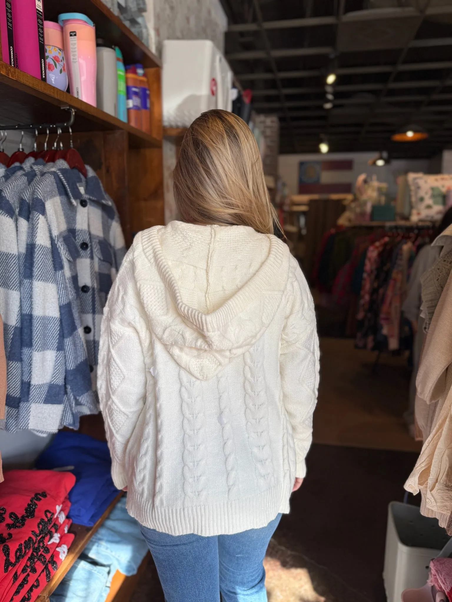 Ivory Cable Hoodie Cardigan