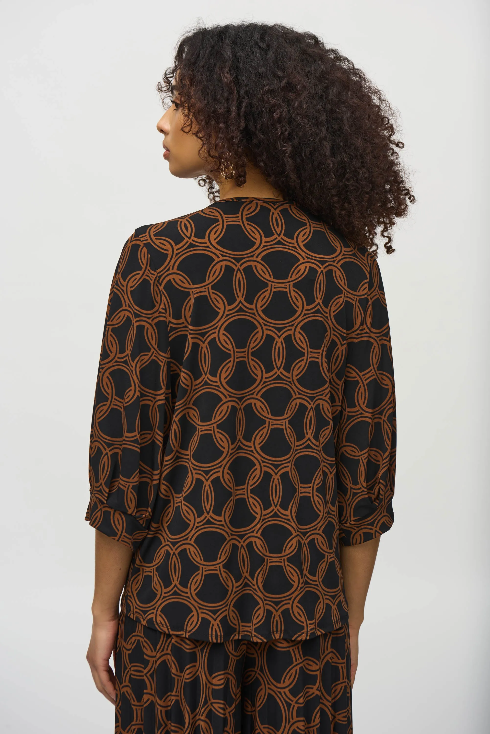 Joseph Ribkoff Chain Print Top 244080 - Black/Chestnut