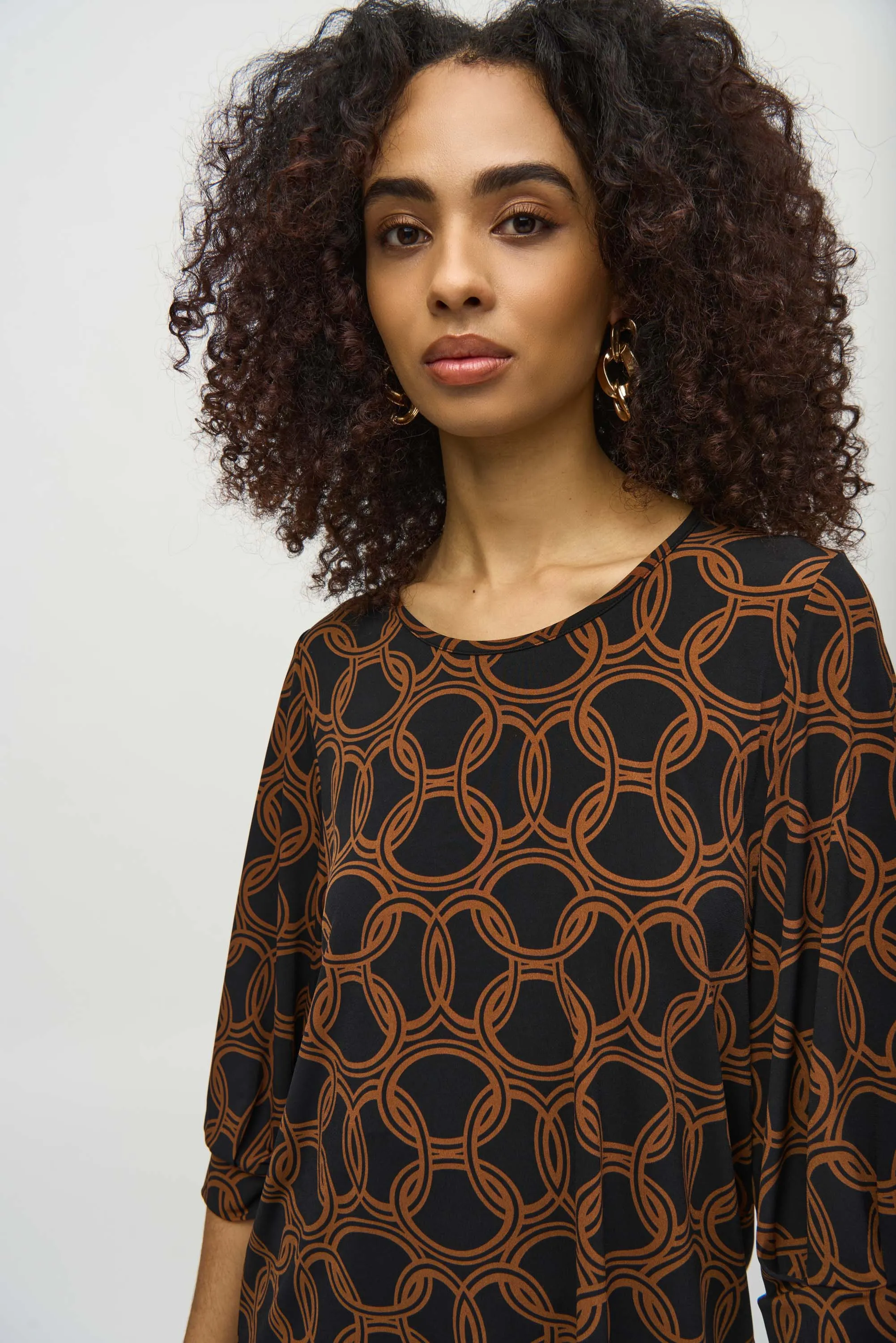 Joseph Ribkoff Chain Print Top 244080 - Black/Chestnut