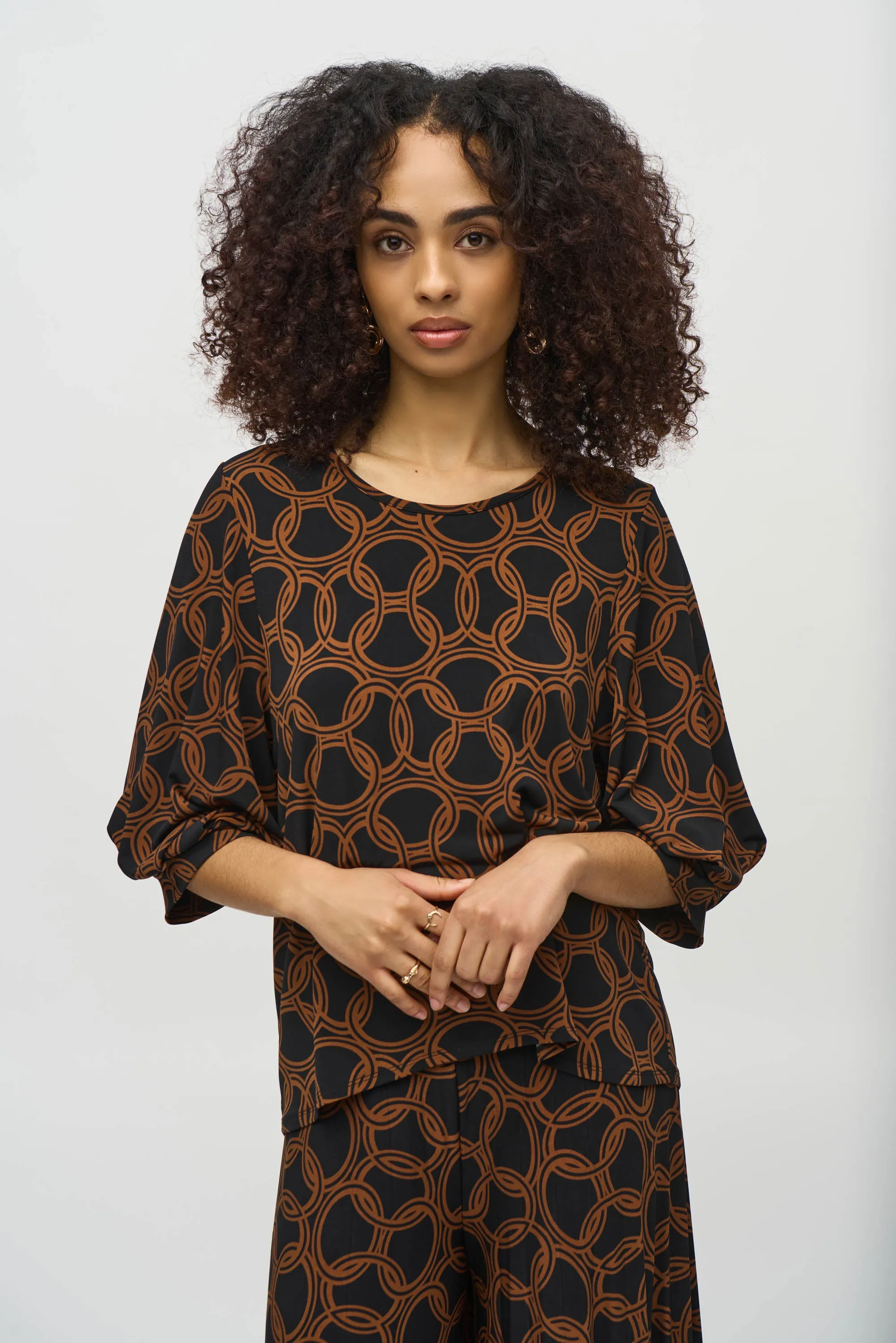 Joseph Ribkoff Chain Print Top 244080 - Black/Chestnut