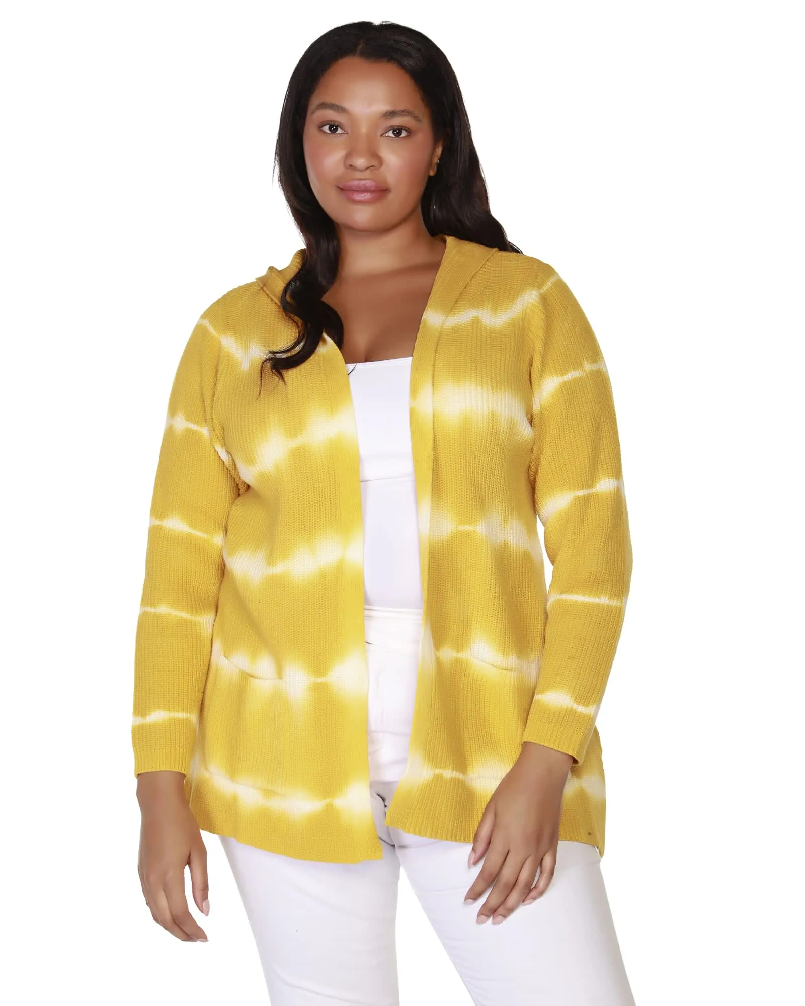 Kamila Tie-Dye Hooded Cardigan | Honey Gold/White