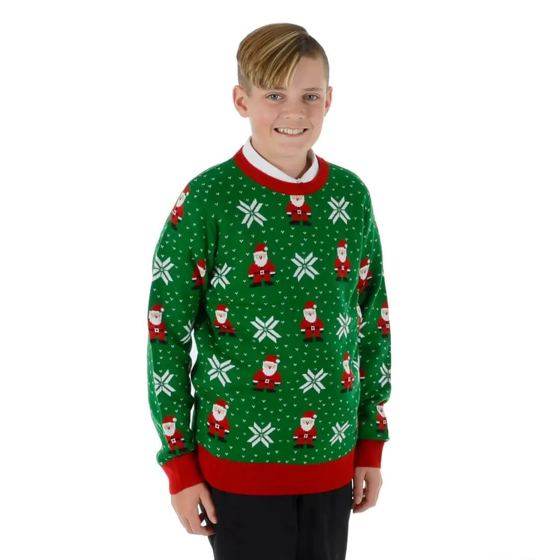 Kids Fair Isle Christmas Jumper Santa Snowflakes Pattern