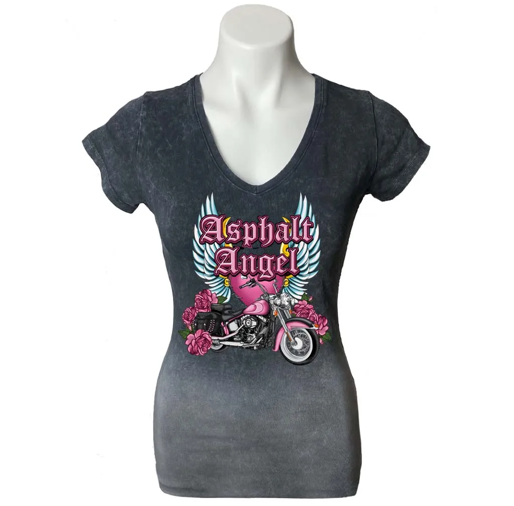 Ladies Asphalt Angel Faded Cut & Tie V-Neck