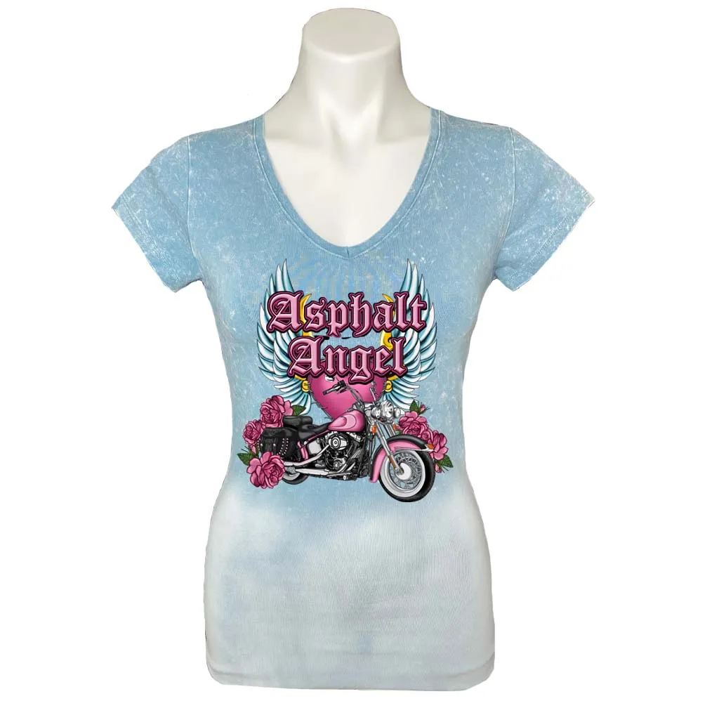 Ladies Asphalt Angel Faded Cut & Tie V-Neck