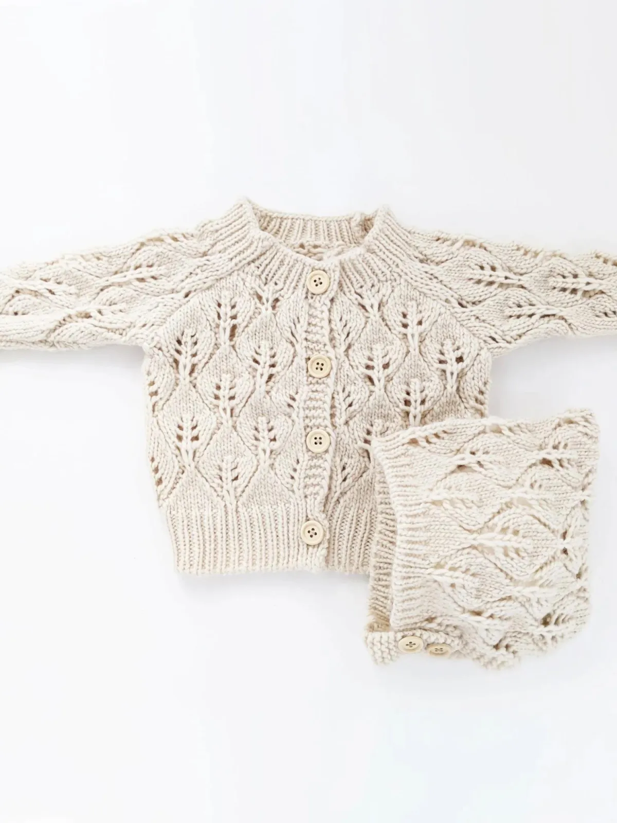 Leaf Lace Cardigan Sweater, Natural