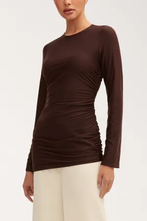 Mesh Rouched Top - Chocolate Plum