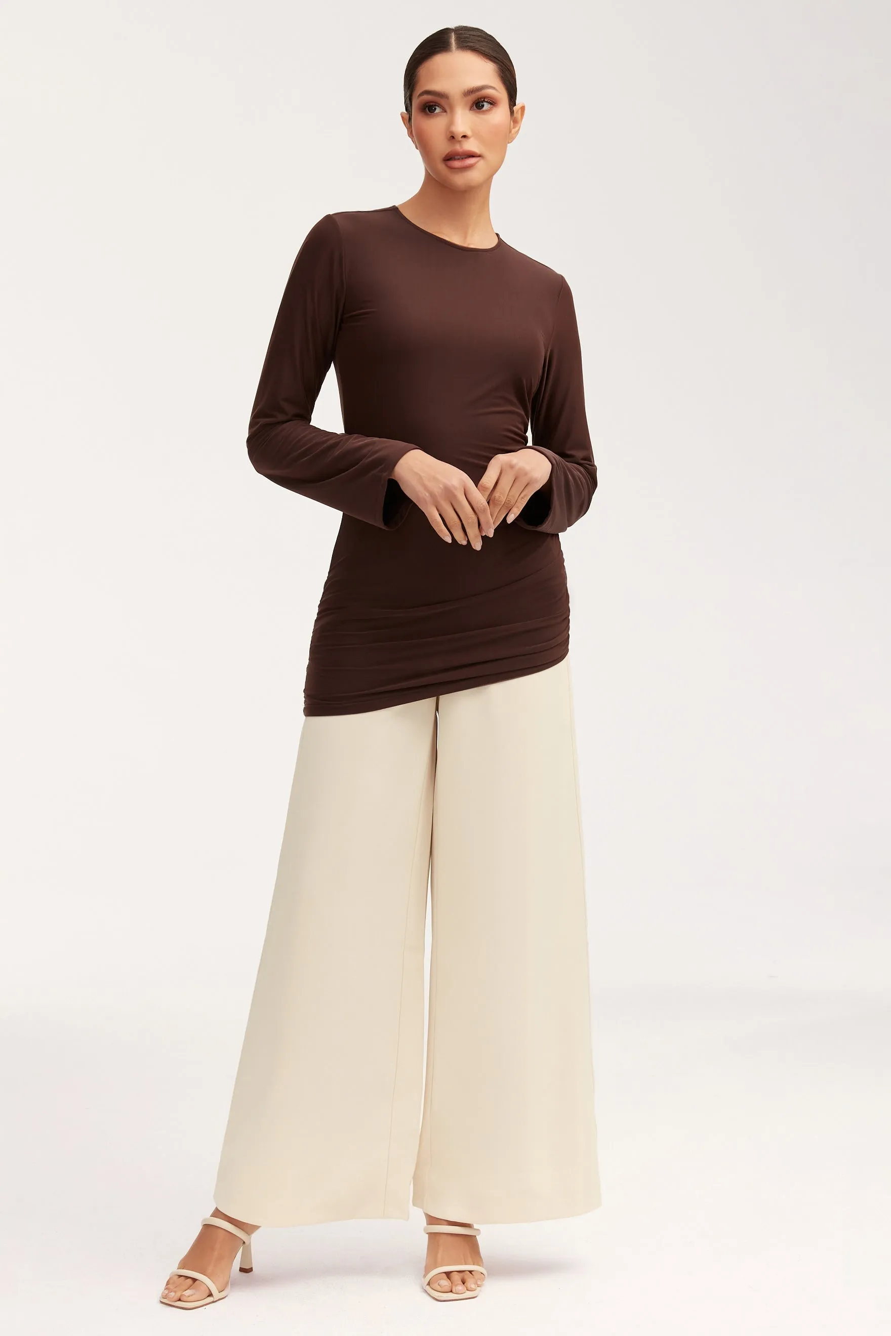 Mesh Rouched Top - Chocolate Plum