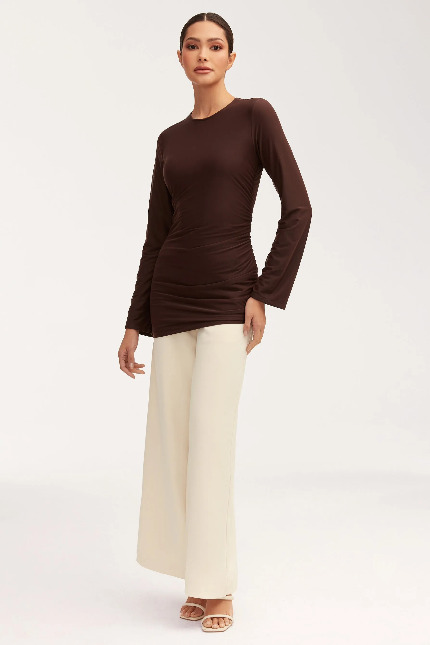 Mesh Rouched Top - Chocolate Plum