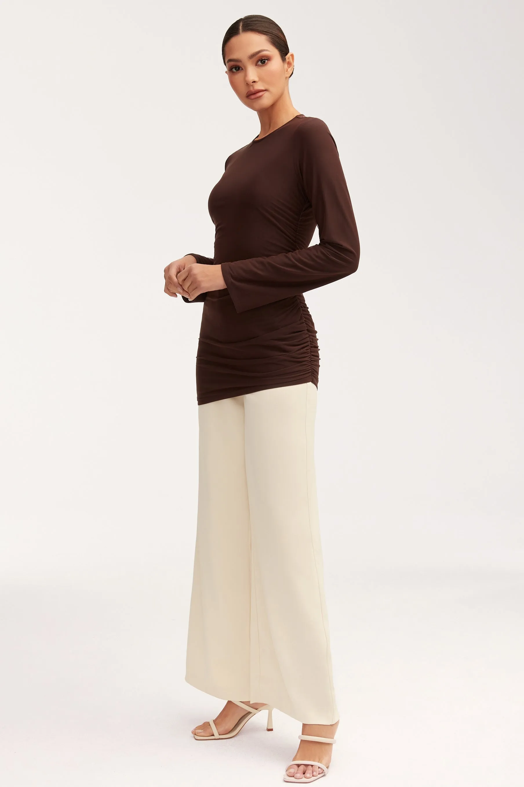 Mesh Rouched Top - Chocolate Plum