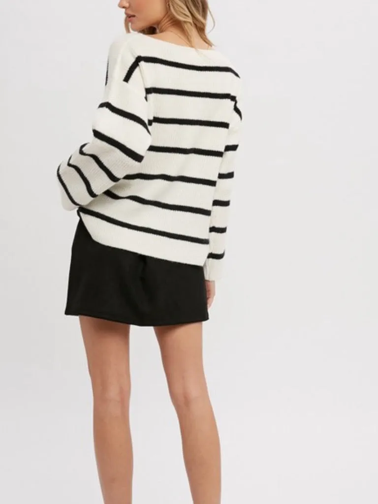 Nancy Striped Sweater - Ivory   Black