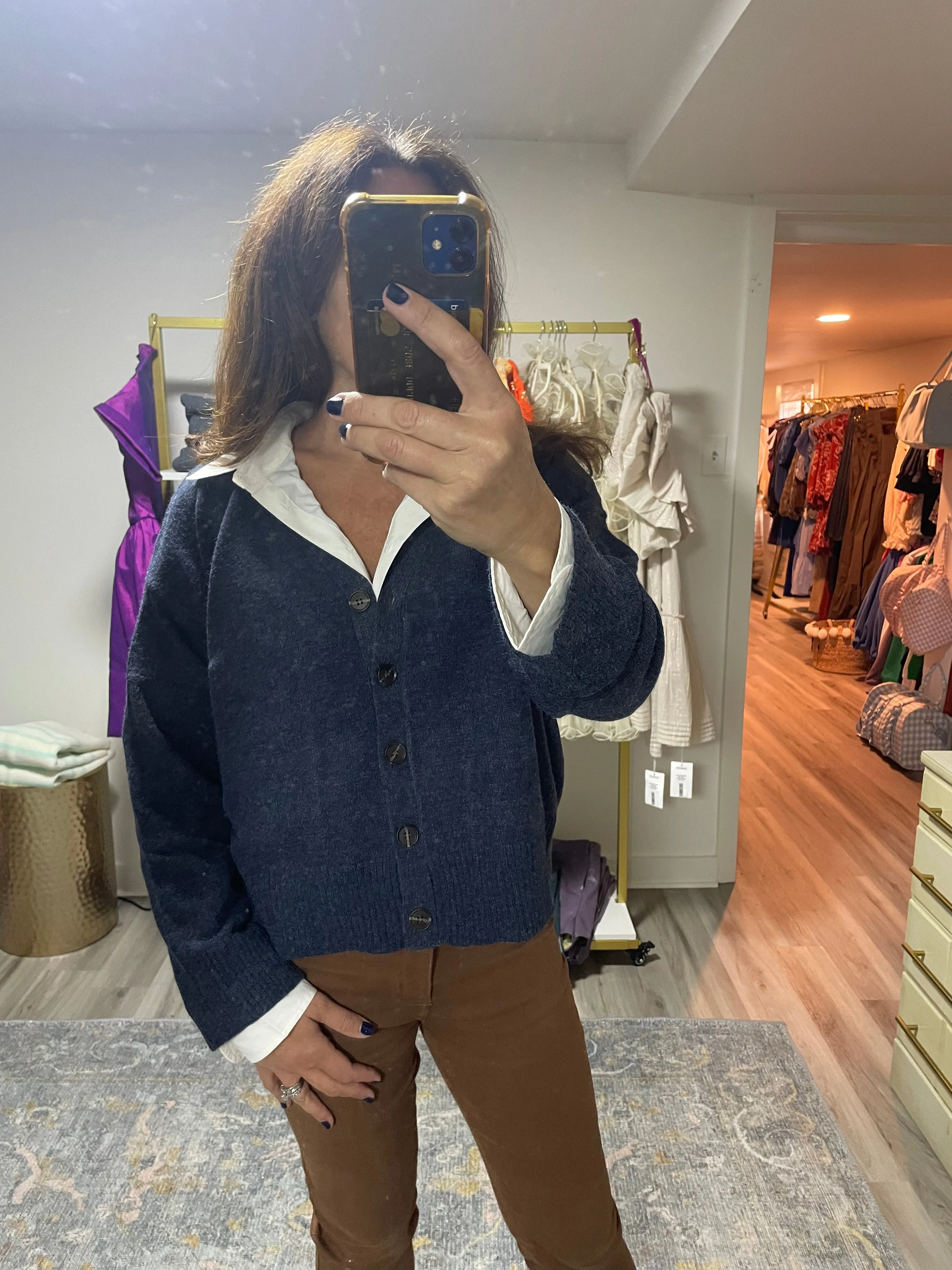 Navy Three Button Cardigan