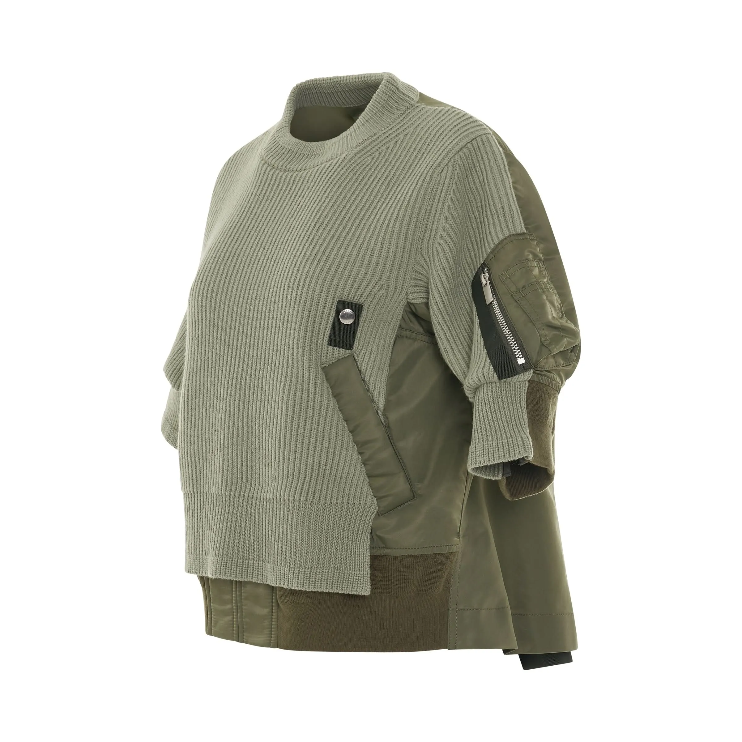 Nylon Twill x Knit Pullover in Light Khaki