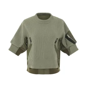 Nylon Twill x Knit Pullover in Light Khaki