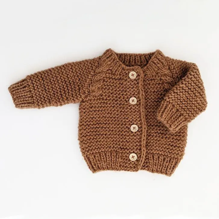 Pecan Garter Stitch Cardigan Sweater for Babies and Toddlers