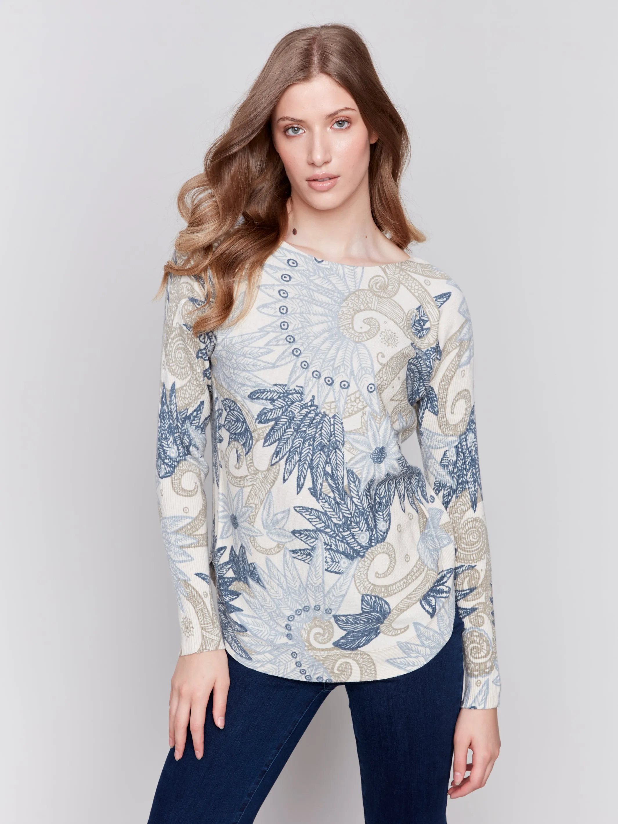 Printed Plush Knit Sweater