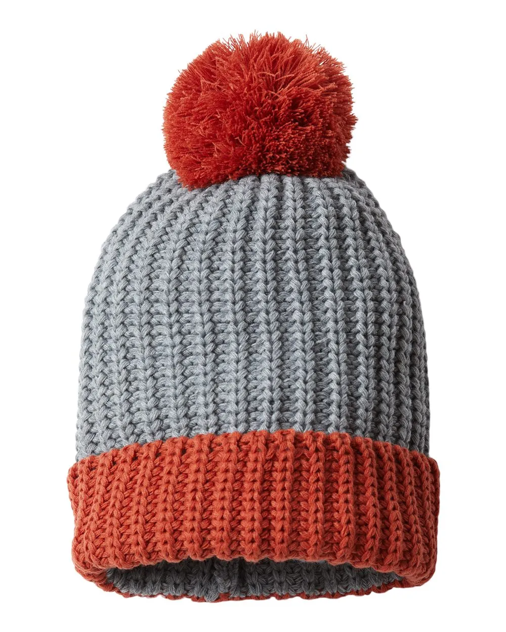 Richardson Chunky Cable Custom Beanies, Heather Grey/ Rust