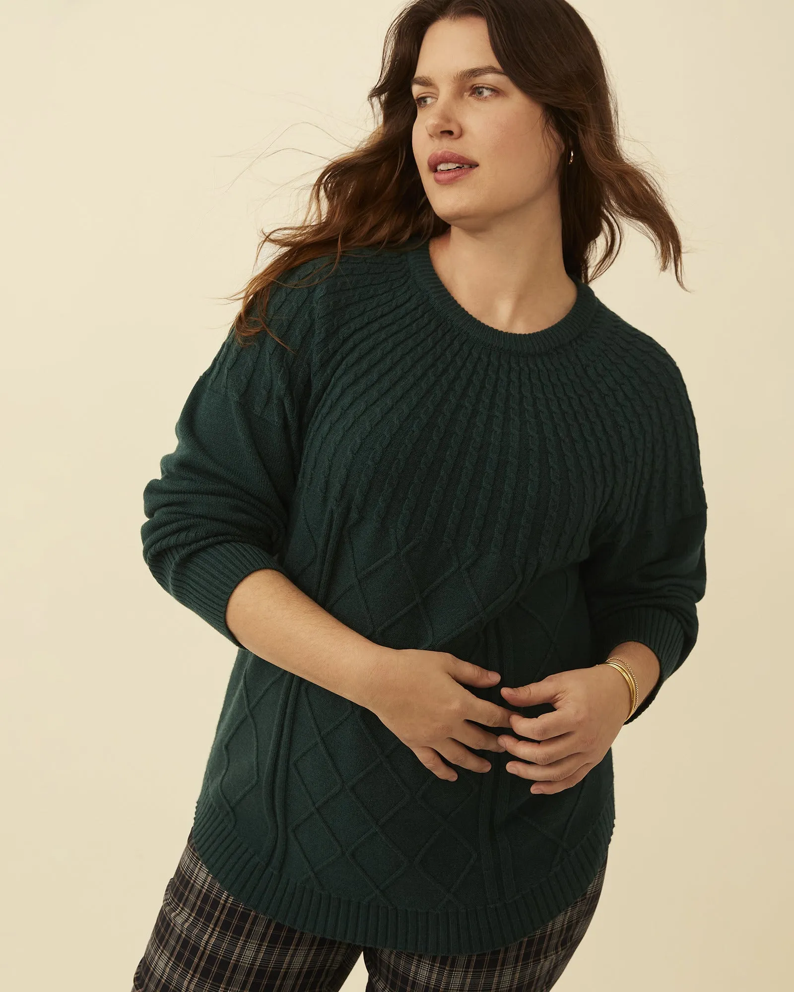 Rosa Cable-Knit Crewneck Sweater | Kelly Green