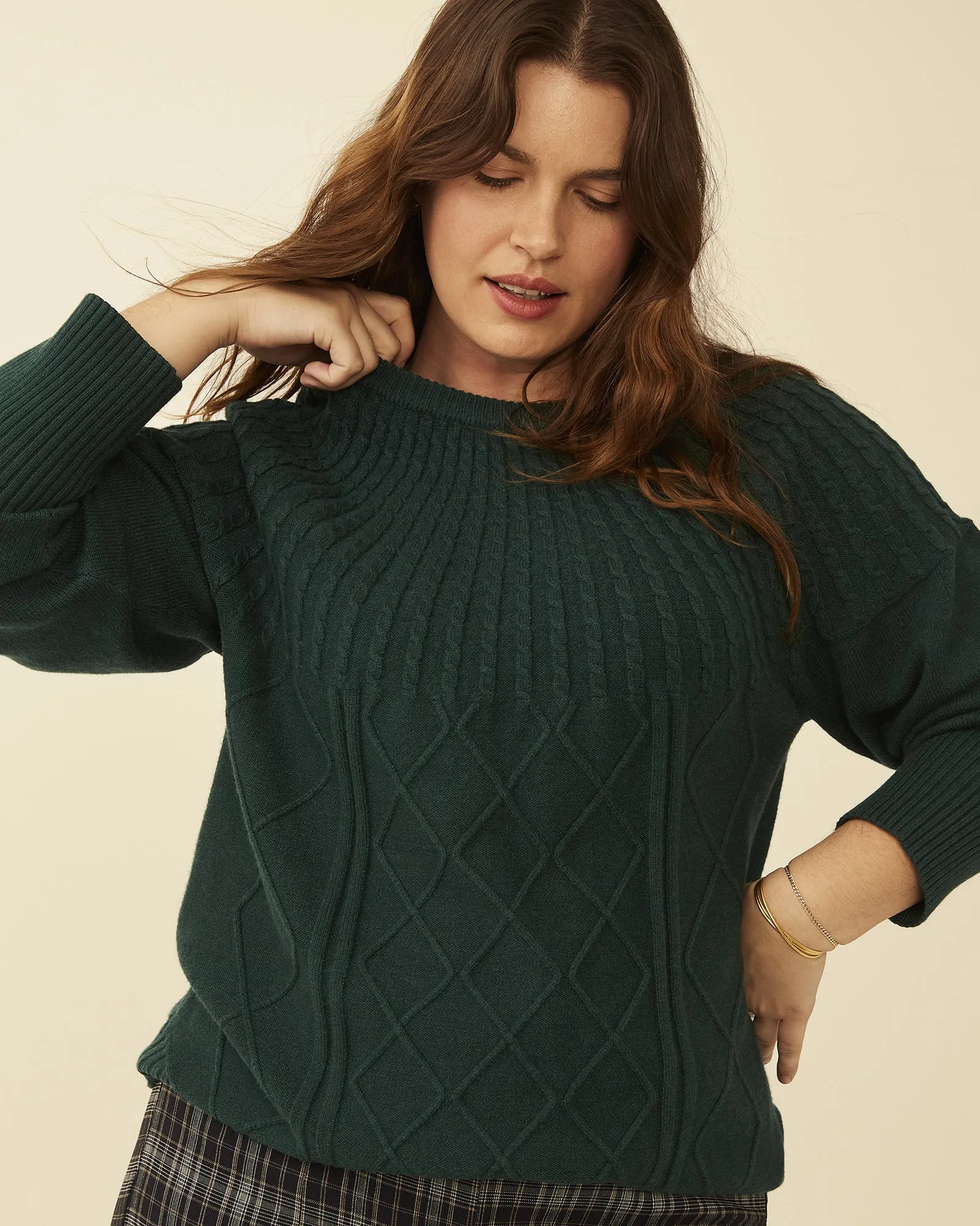 Rosa Cable-Knit Crewneck Sweater | Kelly Green