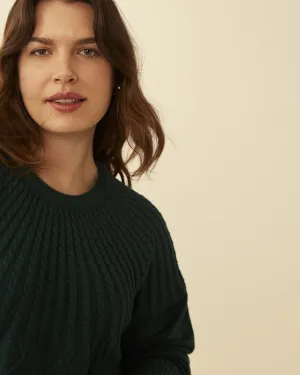 Rosa Cable-Knit Crewneck Sweater | Kelly Green