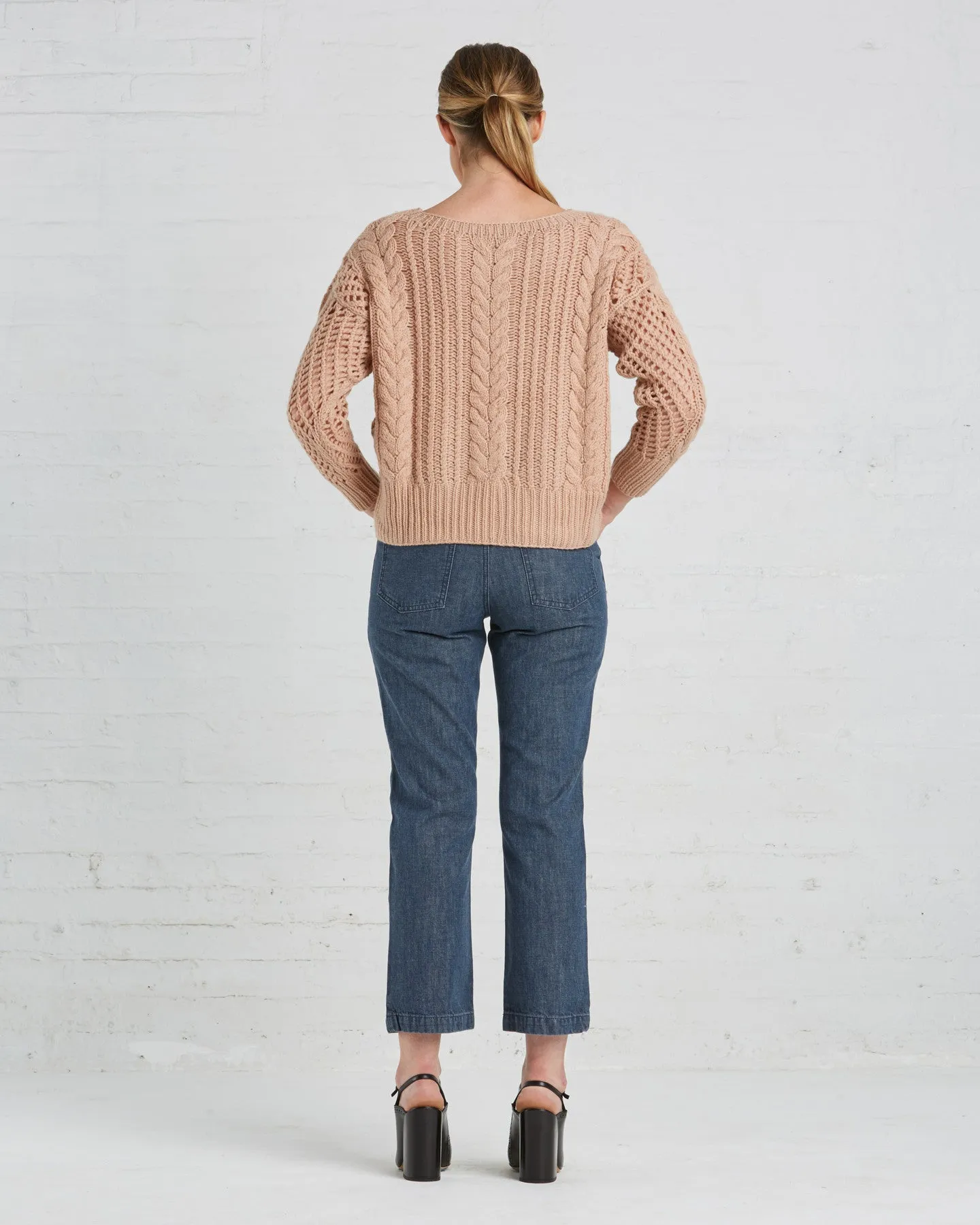 Ryan Roche Cashmere Fisherman's Sweater | Rose