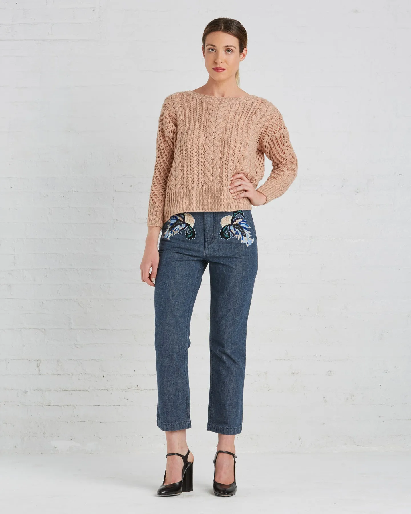 Ryan Roche Cashmere Fisherman's Sweater | Rose