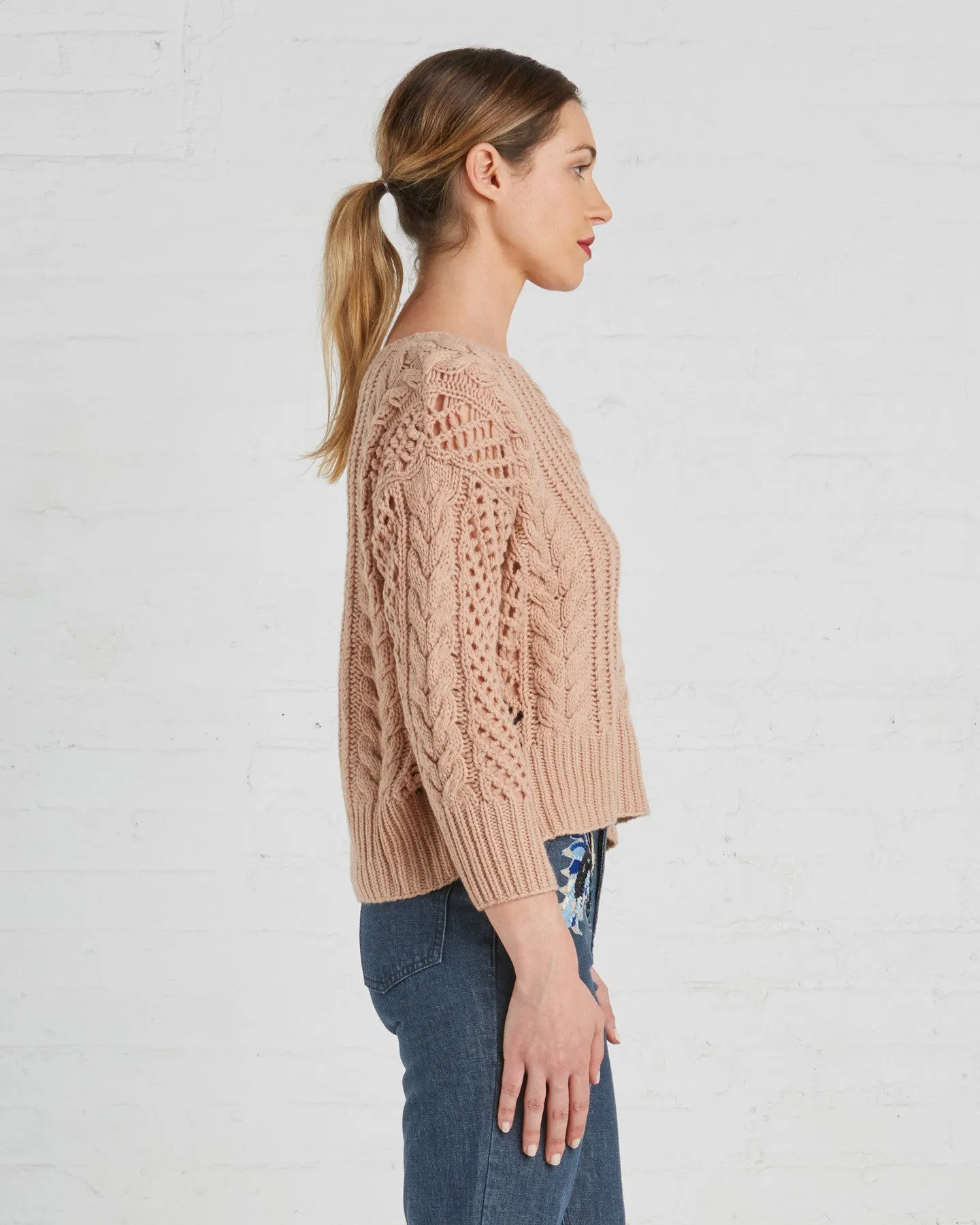 Ryan Roche Cashmere Fisherman's Sweater | Rose