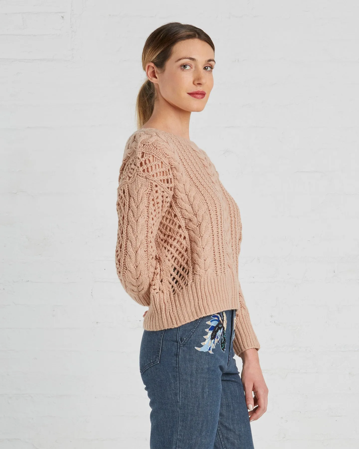 Ryan Roche Cashmere Fisherman's Sweater | Rose