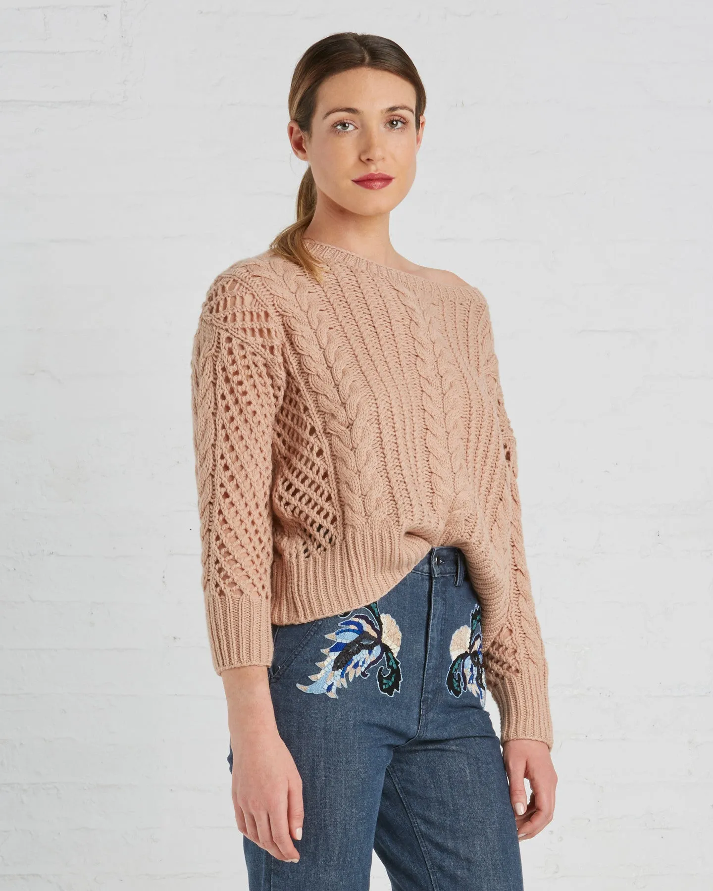 Ryan Roche Cashmere Fisherman's Sweater | Rose