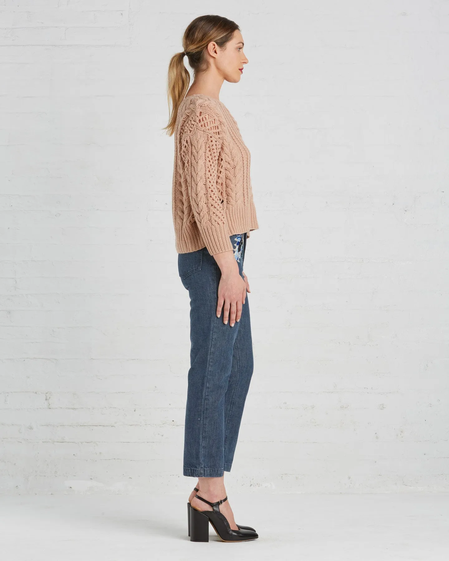 Ryan Roche Cashmere Fisherman's Sweater | Rose