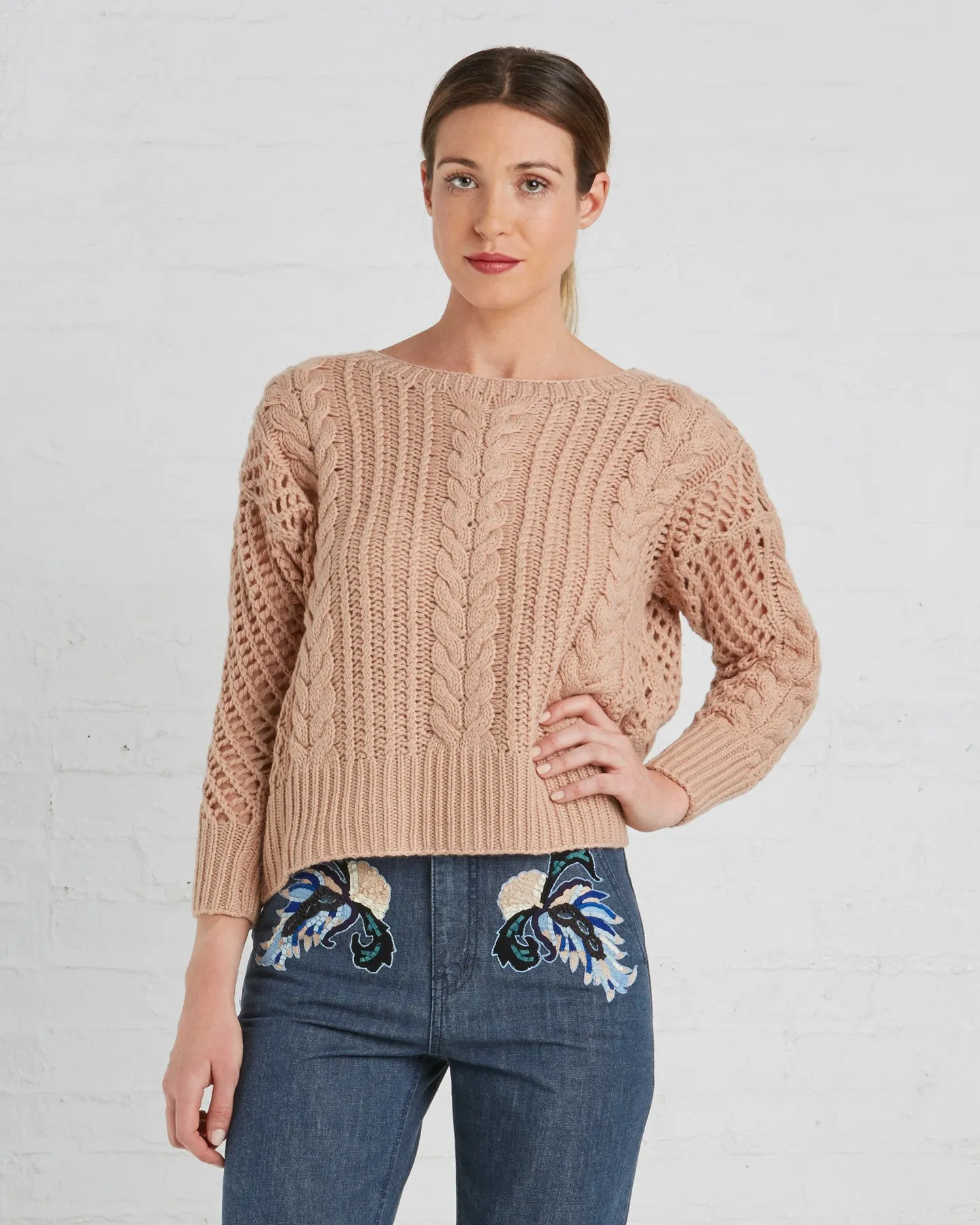 Ryan Roche Cashmere Fisherman's Sweater | Rose