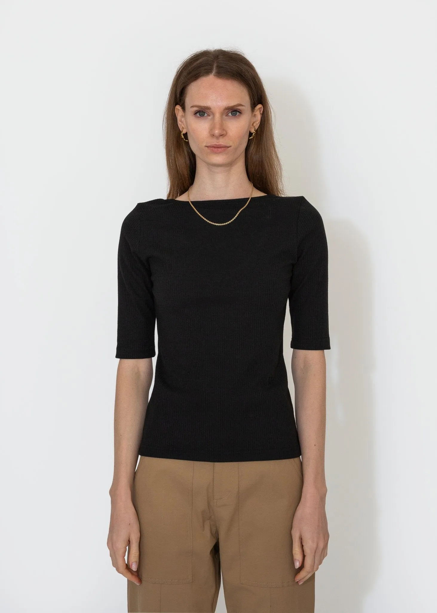 Scoop Back Ribbed Top in Black