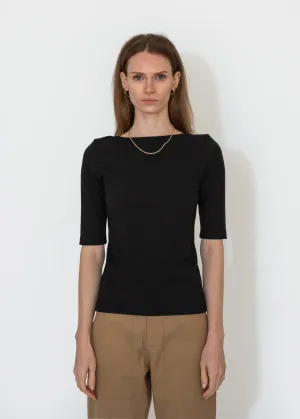 Scoop Back Ribbed Top in Black