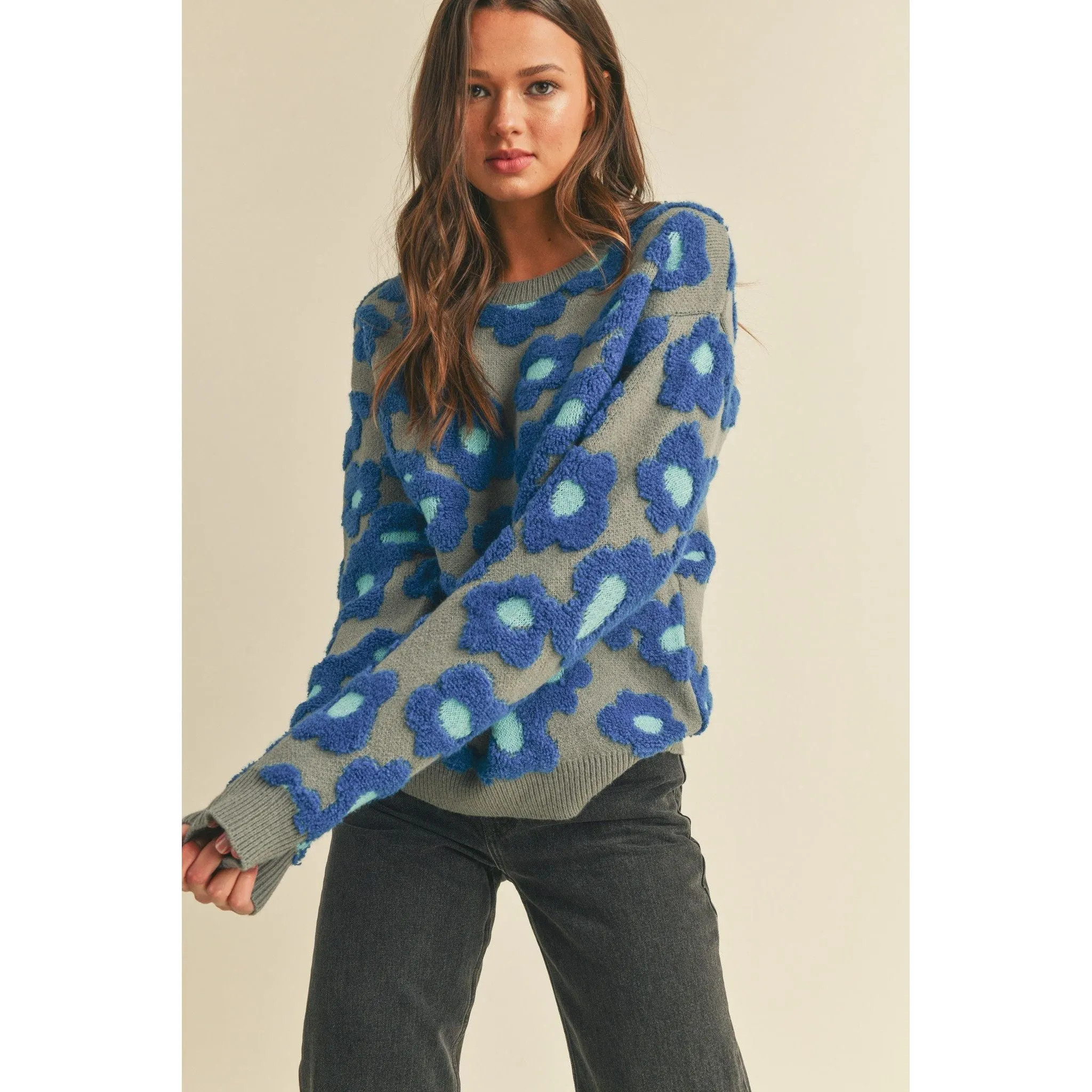 Sherpa Floral Knit Sweater