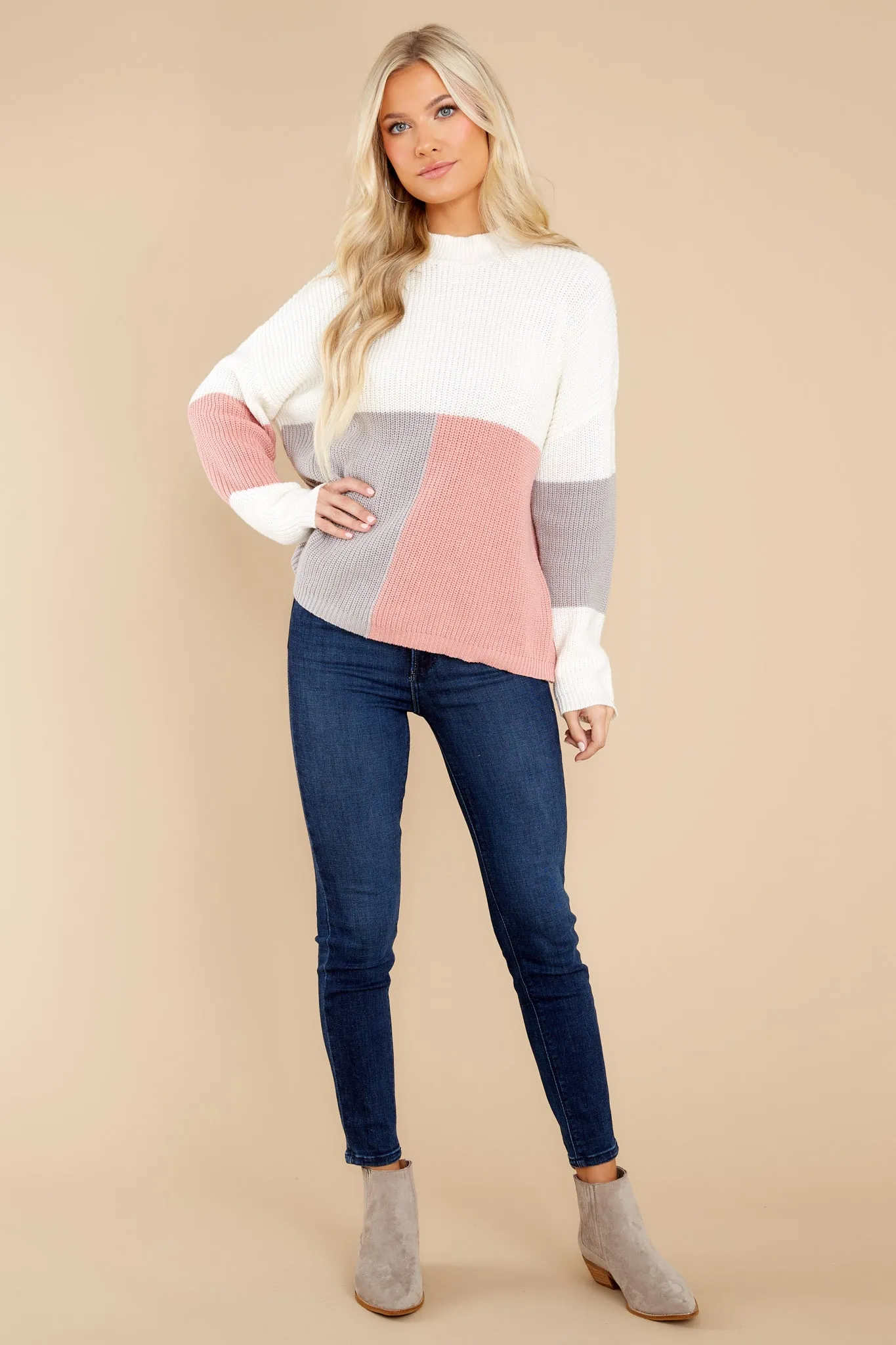 Simple Days Rose Grey Multi Colorblock Sweater