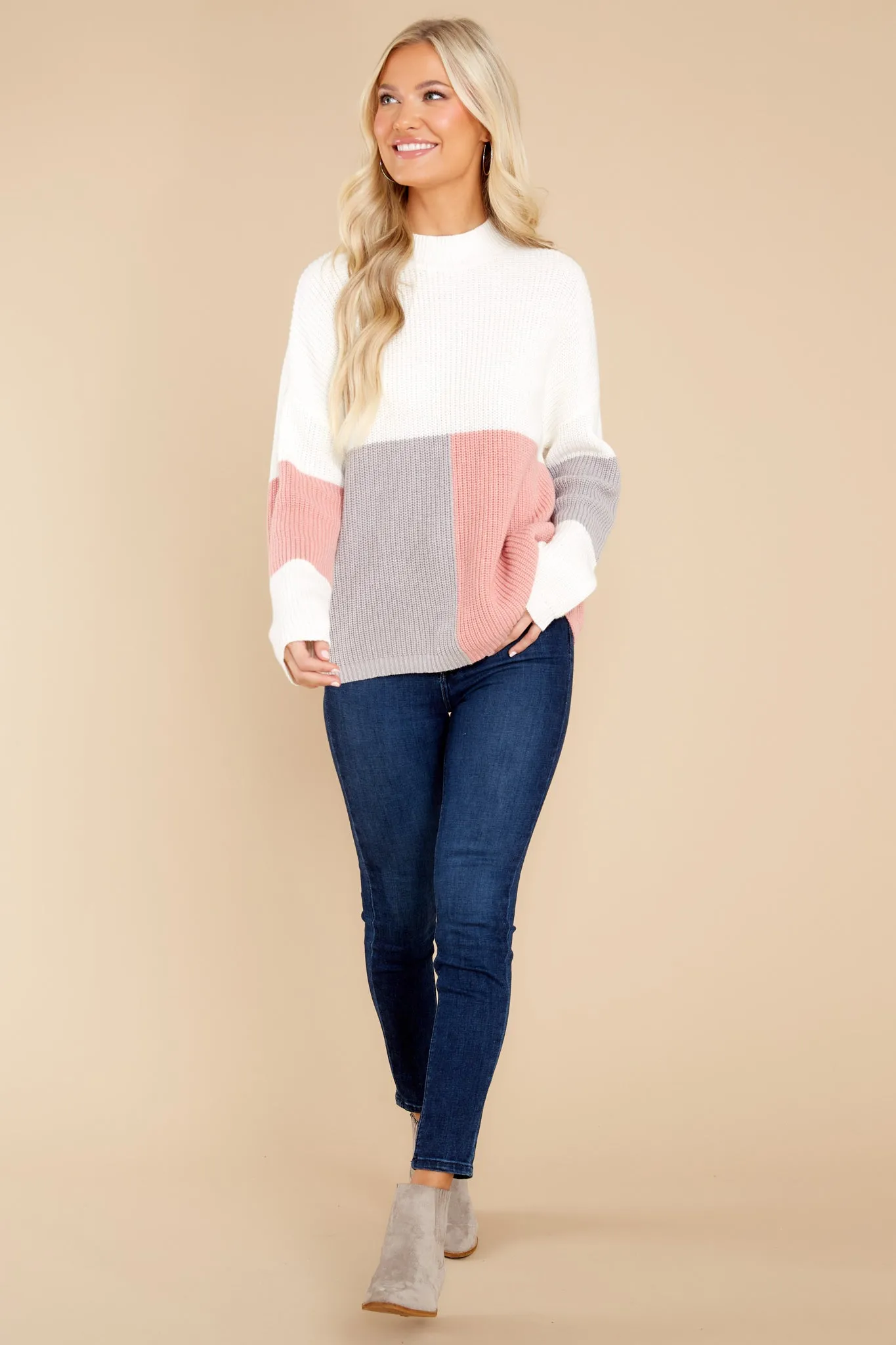 Simple Days Rose Grey Multi Colorblock Sweater