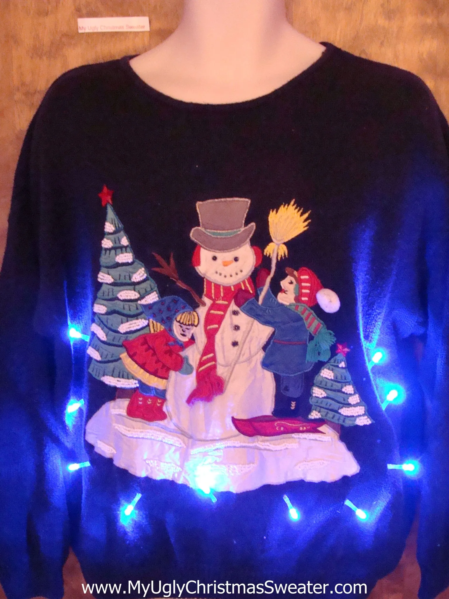 Ski Man and SnowmanLight Up Ugly Xmas Sweater