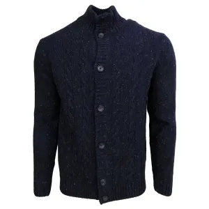 Stay Stylish and Cozy with this Indigo Blue Wool Blend Mock Collar Button Front Cardigan: Perfect for Every Occasion