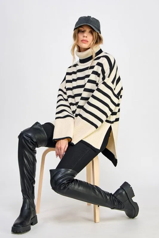 Stevie Striped Turtleneck Pullover Knit Sweater