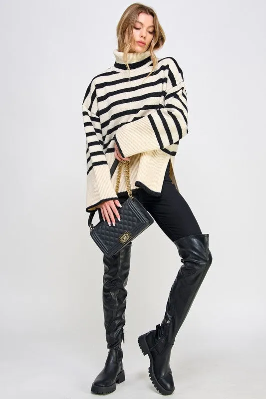 Stevie Striped Turtleneck Pullover Knit Sweater