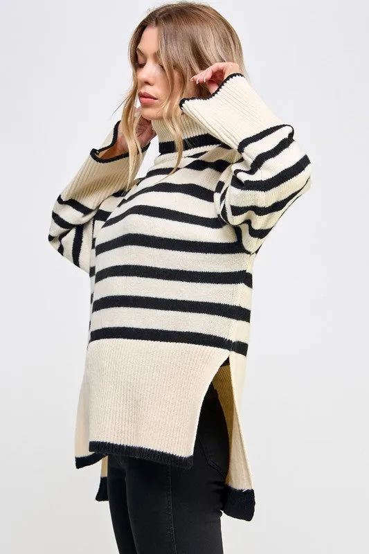 Stevie Striped Turtleneck Pullover Knit Sweater