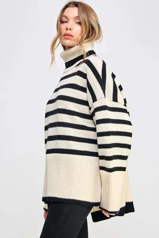 Stevie Striped Turtleneck Pullover Knit Sweater