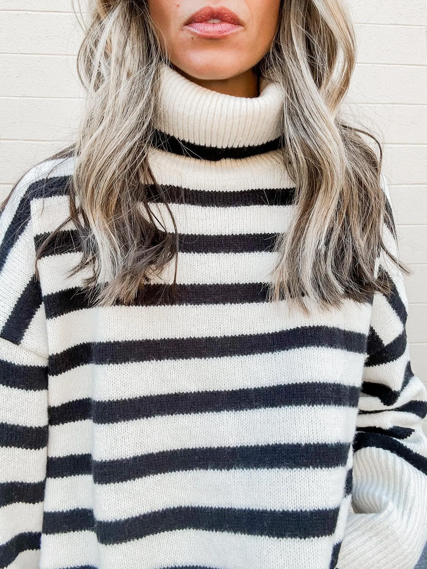 Stevie Striped Turtleneck Pullover Knit Sweater