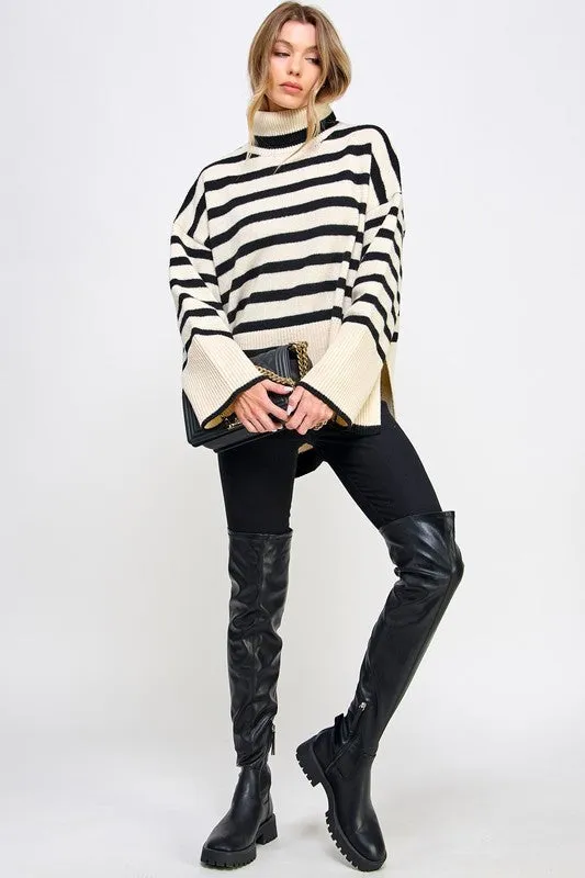 Stevie Striped Turtleneck Pullover Knit Sweater