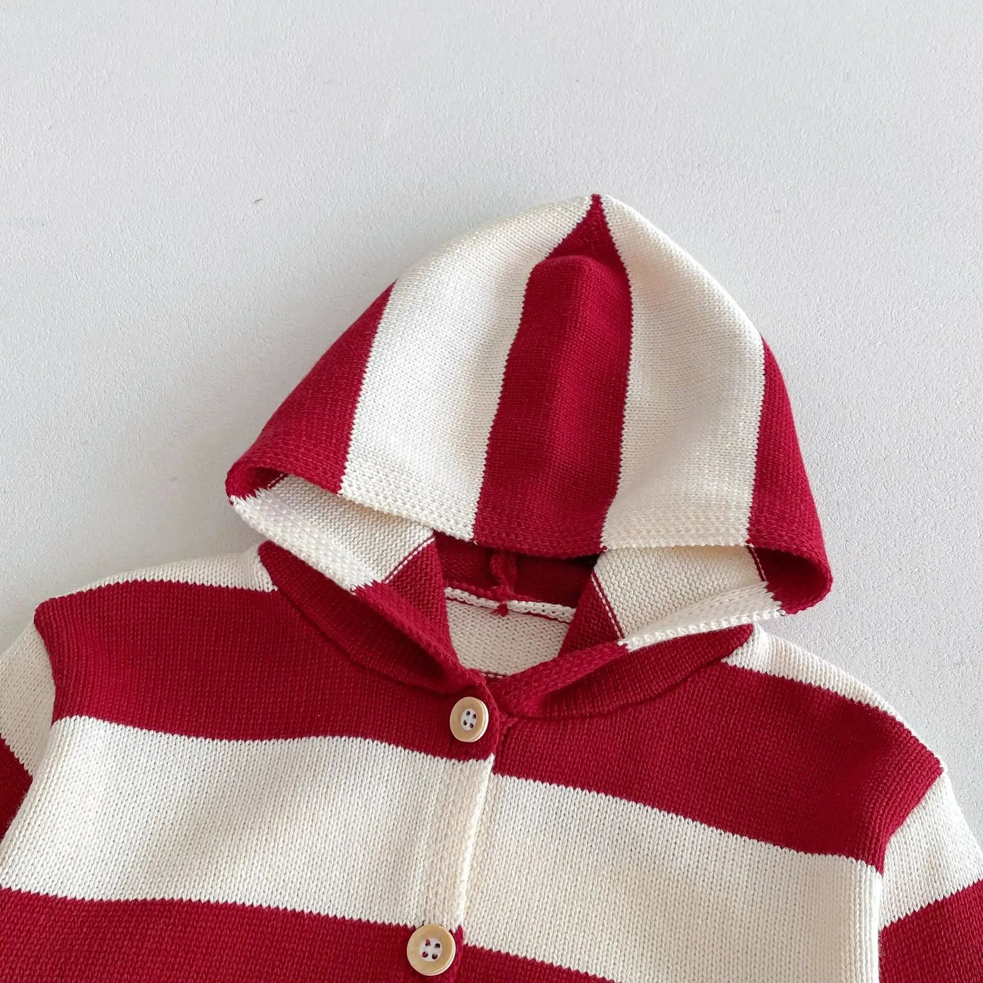 Striped Hooded Button-Down Cardigan