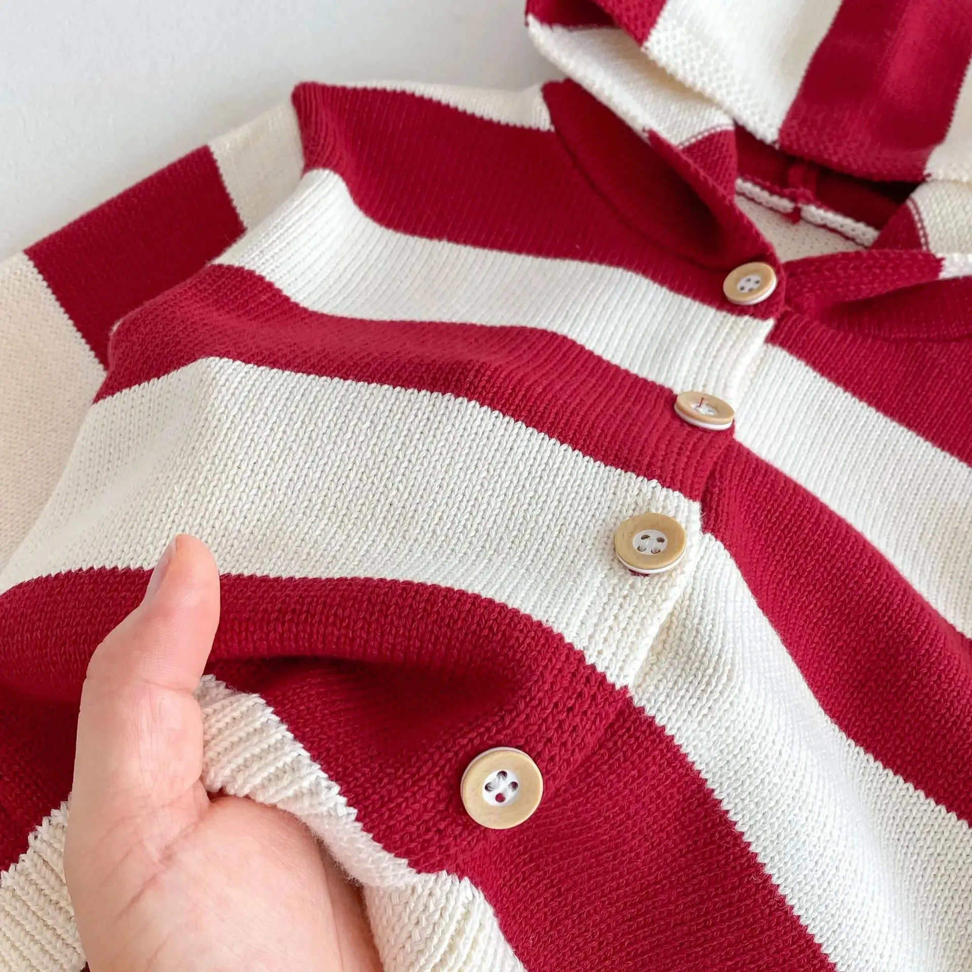 Striped Hooded Button-Down Cardigan