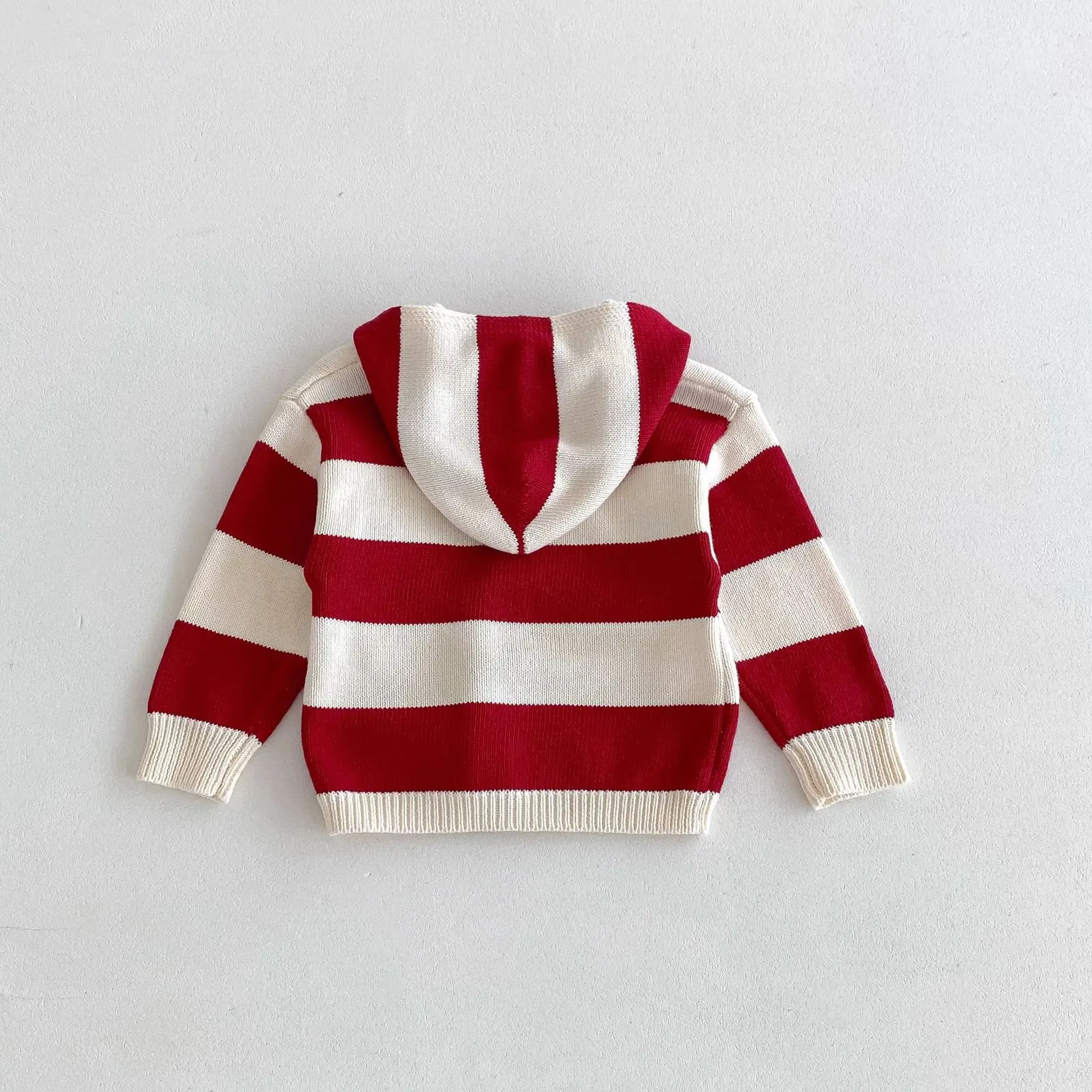 Striped Hooded Button-Down Cardigan