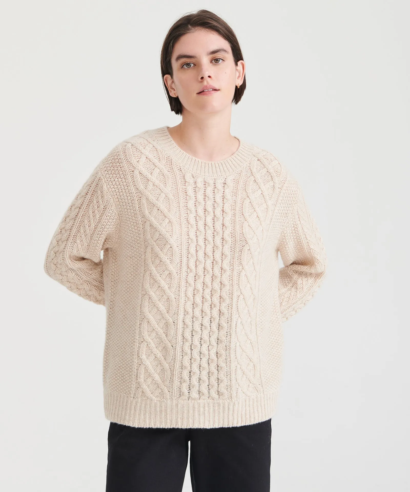 Super Luxe Cashmere Cable Crewneck Sweater